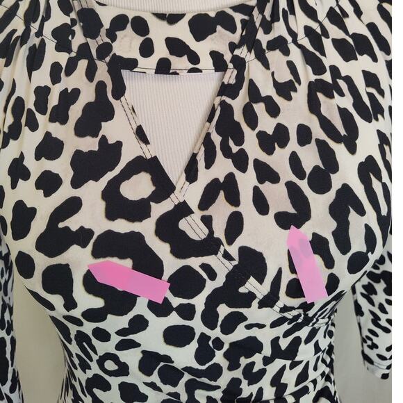 Cache 90s Y2K leopard print blouse rouched key hole 3/4 sleeve XS - Picture 5 of 10